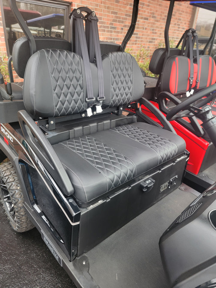 Bintelli Golf Cart Custom Diamond Stitch Carbon Black Seat Covers with White Stiching