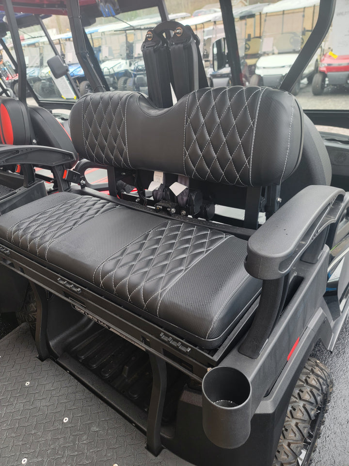 Bintelli Golf Cart Custom Diamond Stitch Carbon Black Seat Covers with White Stiching