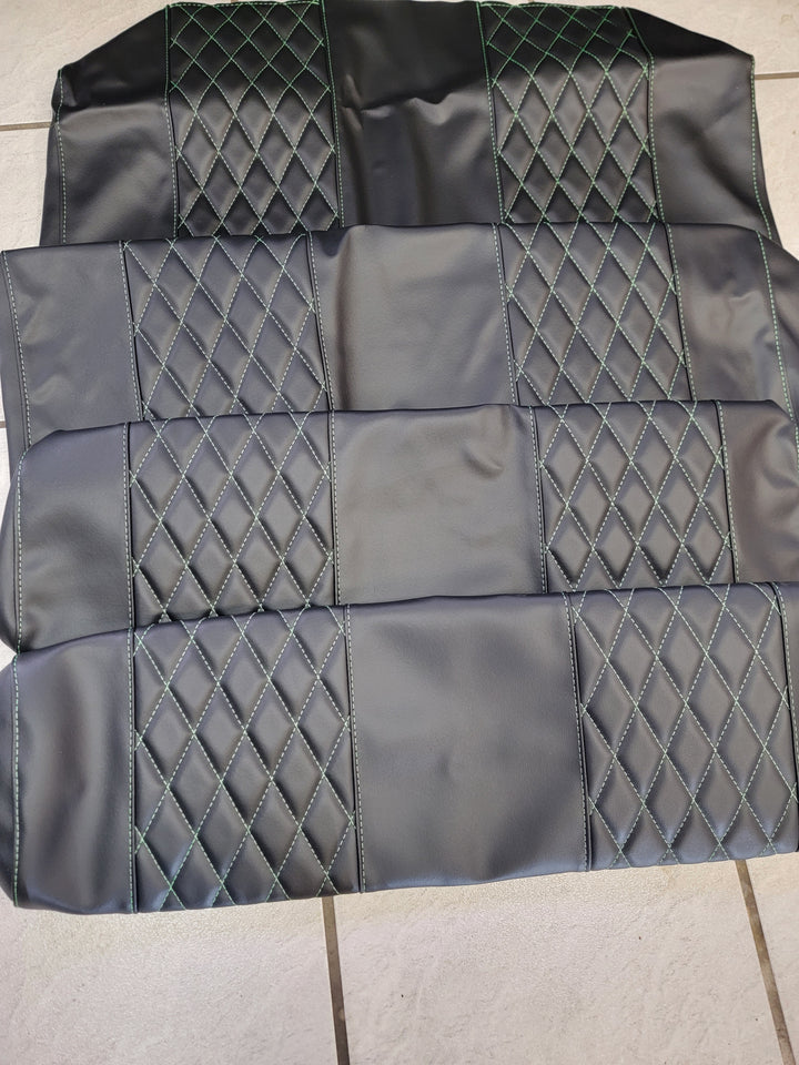 Evolution EV Golf Cart Custom Diamond Stich Seat Covers Black Diamond w/ Green Stich fits Evolutions Classic Pro &amp; Plus and Forester Plus