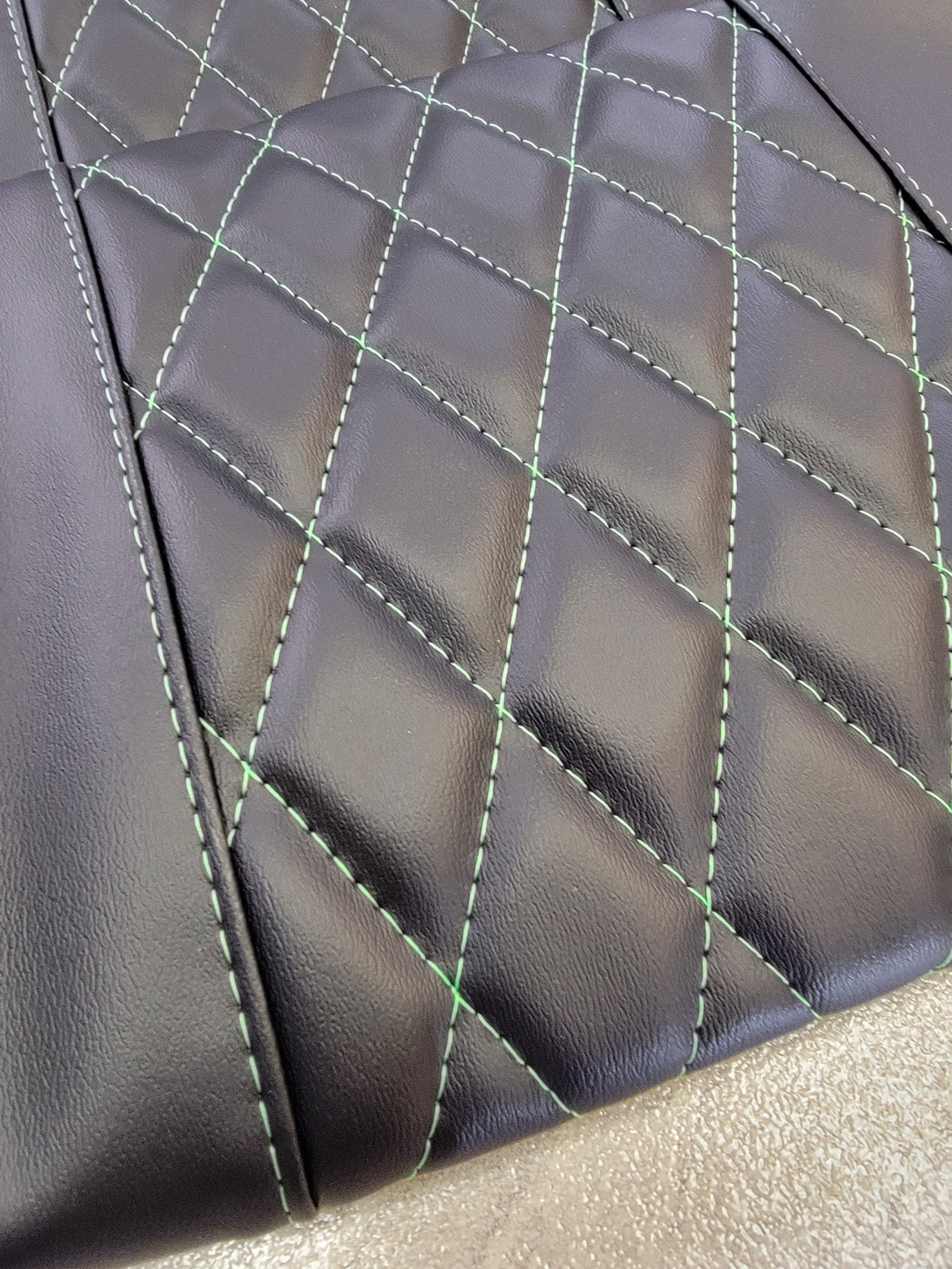 Evolution EV Golf Cart Custom Diamond Stich Seat Covers Black Diamond w/ Green Stich fits Evolutions Classic Pro &amp; Plus and Forester Plus