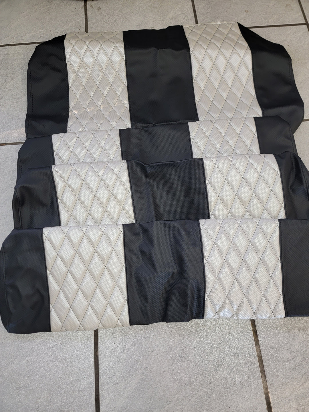 Evolution EV Golf Cart Custom Diamond Stich Seat Covers Black &amp; Pearl White Diamond Stich fits Evolutions Classic Pro &amp; Plus and Forester Plus