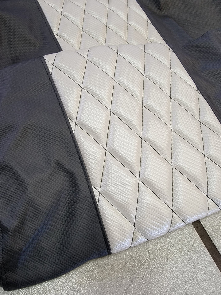 Evolution EV Golf Cart Custom Diamond Stich Seat Covers Black &amp; Pearl White Diamond Stich fits Evolutions Classic Pro &amp; Plus and Forester Plus