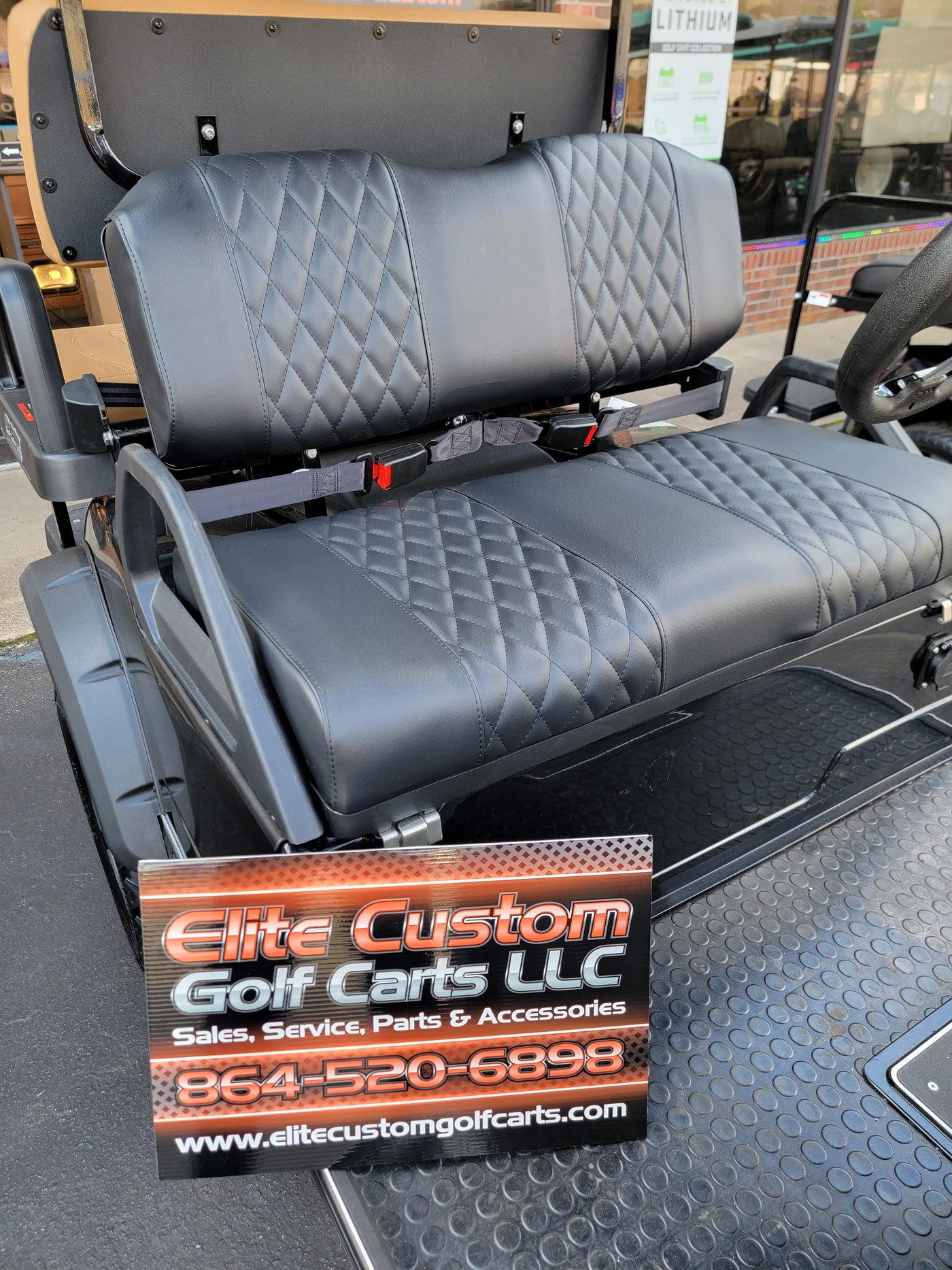 Evolution EV Golf Cart Custom Diamond Stich Seat Covers Black Diamond Stich fits Evolutions Classic Pro & Plus, Carrier & Forester Models