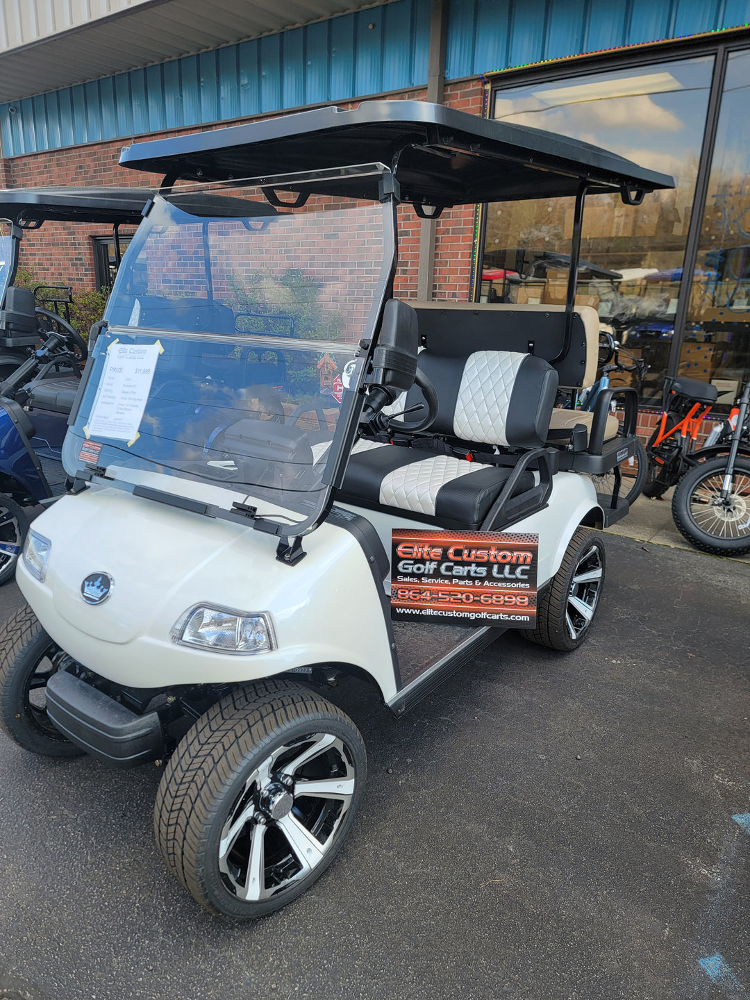 Evolution EV Golf Cart Custom Diamond Stich Seat Covers Black &amp; Pearl White Diamond Stich fits Evolutions Classic Pro &amp; Plus and Forester Plus