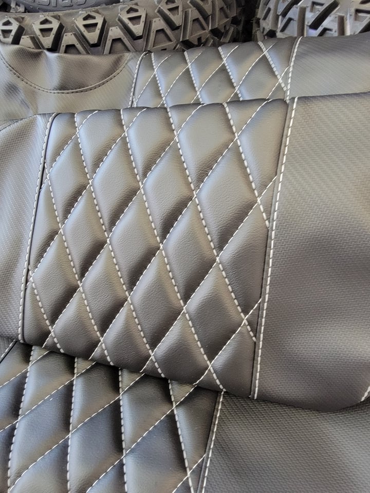 Custom Diamond Stich Black Carbon and Black Seat Covers Ez-Go (Ezgo) Txt/Rxv 1996-Current) or Club Car DS (2000-2013) Includes Both Front Rear Seat Covers