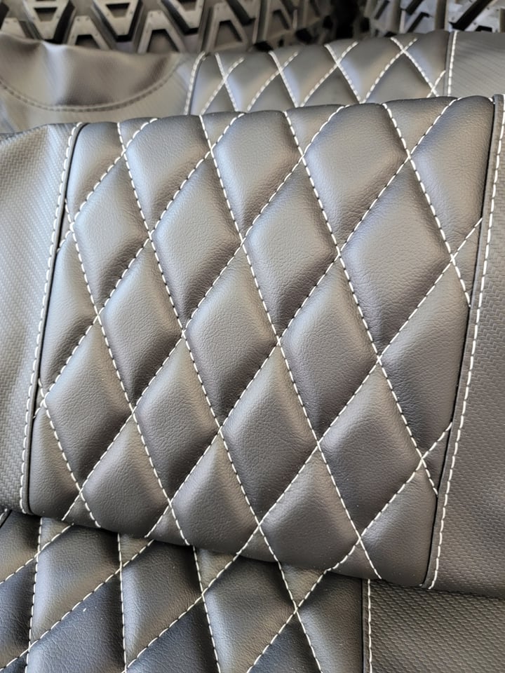Custom Diamond Stich Black Carbon and Black Seat Covers Ez-Go (Ezgo) Txt/Rxv 1996-Current) or Club Car DS (2000-2013) Includes Both Front Rear Seat Covers