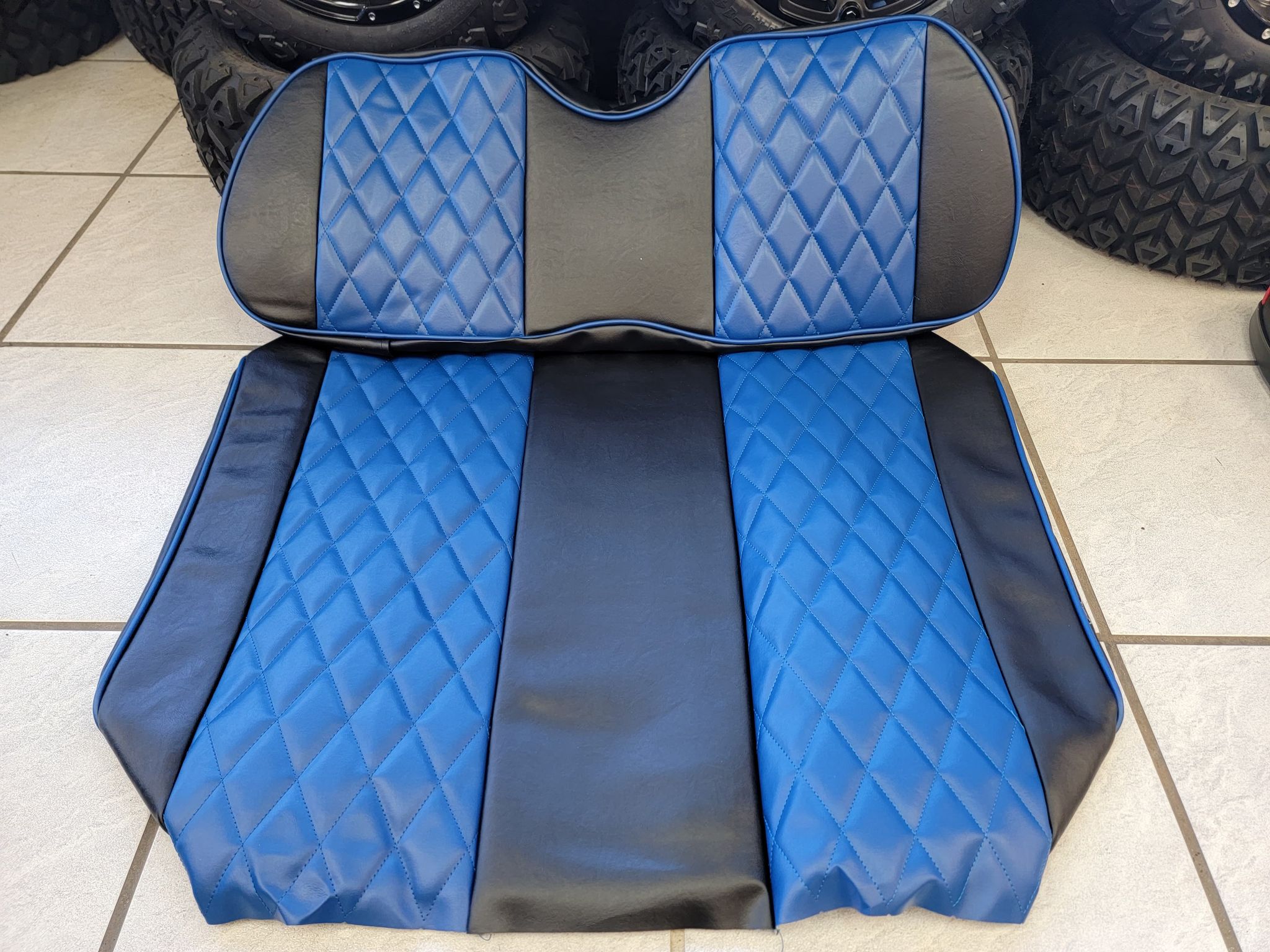 Bintelli Golf Cart Custom Diamond Stitch Black/Blue Seat Covers Elite