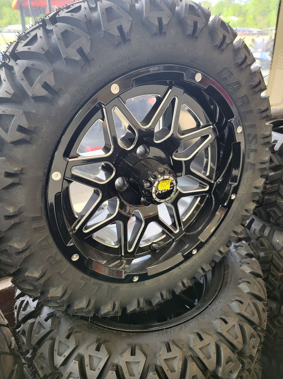 GOLF CART 14" ROC ASSUALT BLACK MILLED WHEELS ON 14x23" ALL TERRAIN TIRES (SET OF 4) optional Lugs