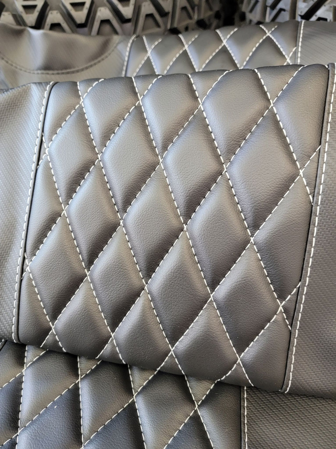 Evolution EV Golf Cart Custom Diamond Stich Seat Covers Black with White Stitch (4 piece set for front &amp; rear)  fits Evolutions Classic 4 Pro &amp; Plus and Forester 4 Plus