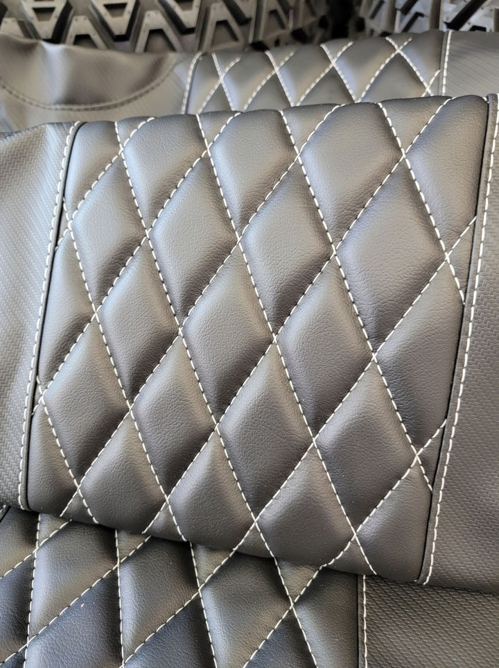Evolution EV Golf Cart Custom Diamond Stich Seat Covers Black with White Stitch (4 piece set for front &amp; rear)  fits Evolutions Classic 4 Pro &amp; Plus and Forester 4 Plus