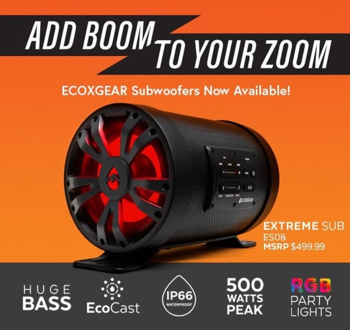 Ecoxgear ExtremeSub ES08 Weather-proof 500-watt powered tube enclosure with one 8" 4-ohm subwoofer and 8" passive speaker