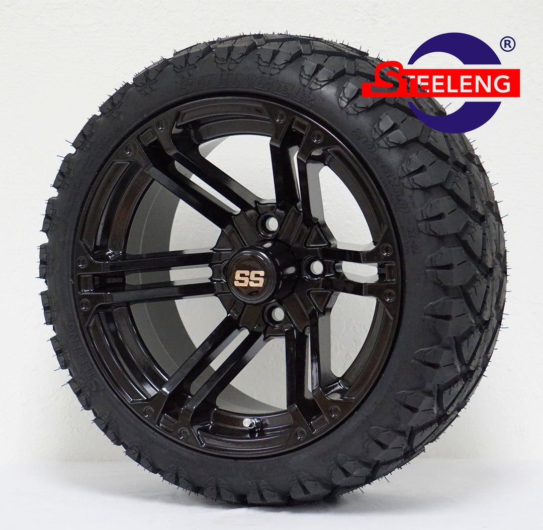 GOLF CART 14" BLACK TERMINATOR WHEELS LOW PROFILE TIRES (SET OF 4)