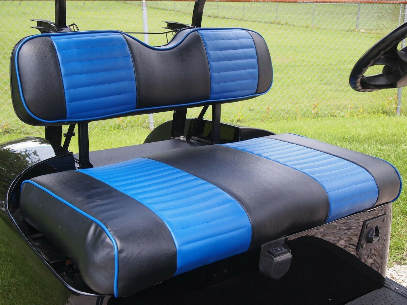 Custom Pleated Blue & Black Fits Ez-Go (Ezgo) Txt/Rxv 1996-Current) or Club Car DS (2000-2013) Includes Both Front Rear Seat Covers