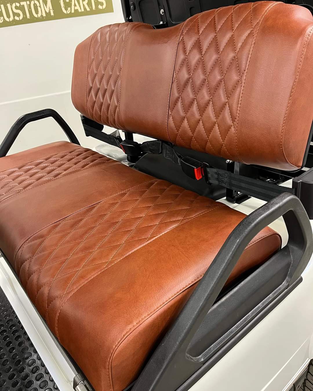 Evolution EV Golf Cart Custom Diamond Stich Seat Covers Saddle Brown fits Evolutions Classic Pro & Plus, Carrier & Forester Models