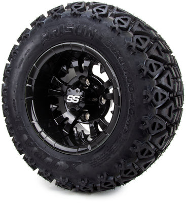 10" VAMPIRE GLOSSY BLACK - 20x10.00-10 All-Terrain TIRES AND WHEELS COMBO (SET OF 4)