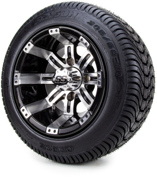 10" TEMPEST MACHINED BLACK LOW PROFILE TIRE AND WHEEL COMBO on 205/50-10 LOW PROFILE TIRES (SET OF 4)