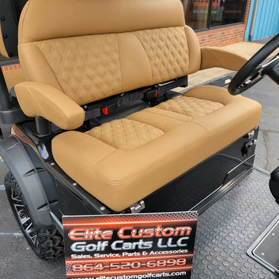 Evolution EV Golf Cart Legacy Series Premium Double Diamond Stich Seats w/Armrest Peanut Butter Brown fits Evolutions Classic Pro , Plus and Forester Plus
