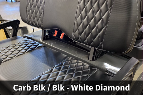 Custom Diamond Stich Seat Covers Icon EV Golf Carts BLACK CARBON / BLACK DIAMOND WHITE STICHING