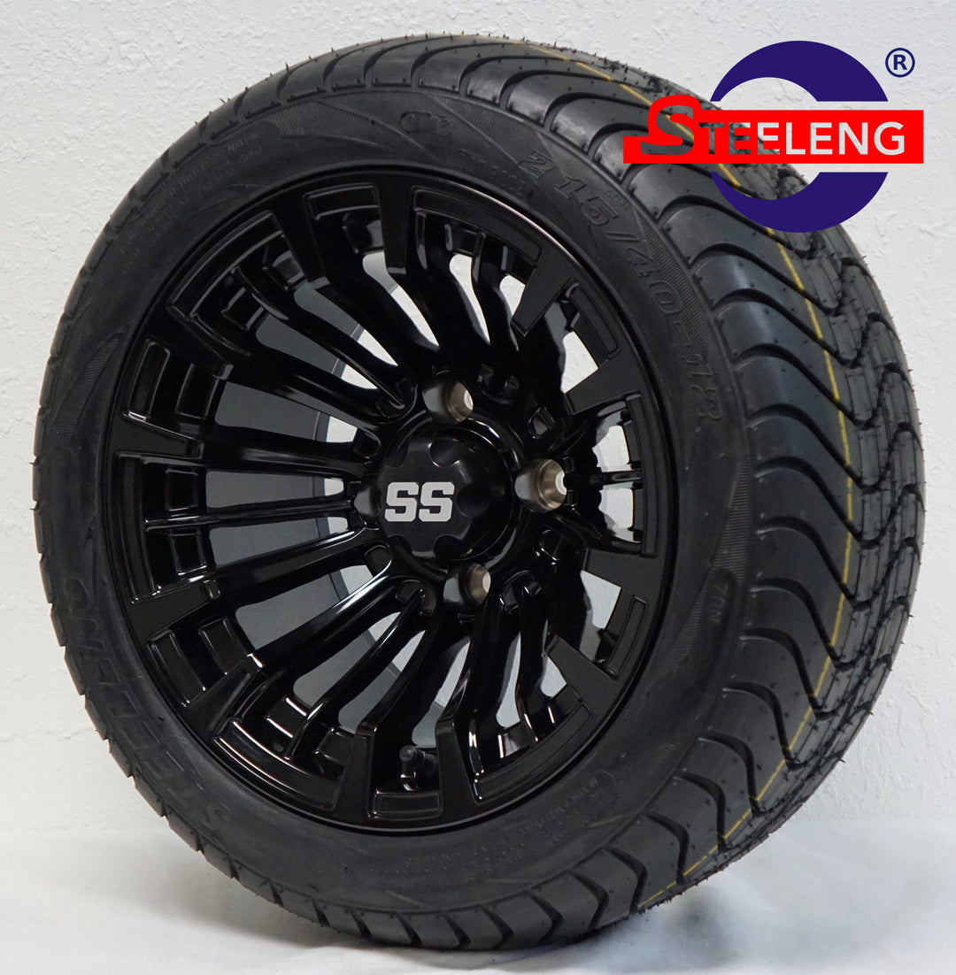 12" MATADOR BLACK GOLF CART WHEELS on STREET TIRES (SET OF 4) W/ Lugs