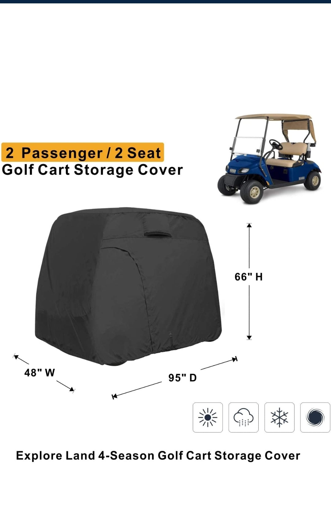 600D Waterproof Golf Cart Cover Universal Fits for Most Brand 2 Passenger Golf Cart