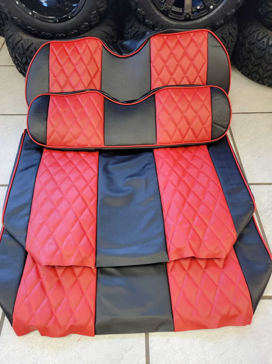 Bintelli Golf Cart Custom Diamond Stitch Black/Red Seat Covers
