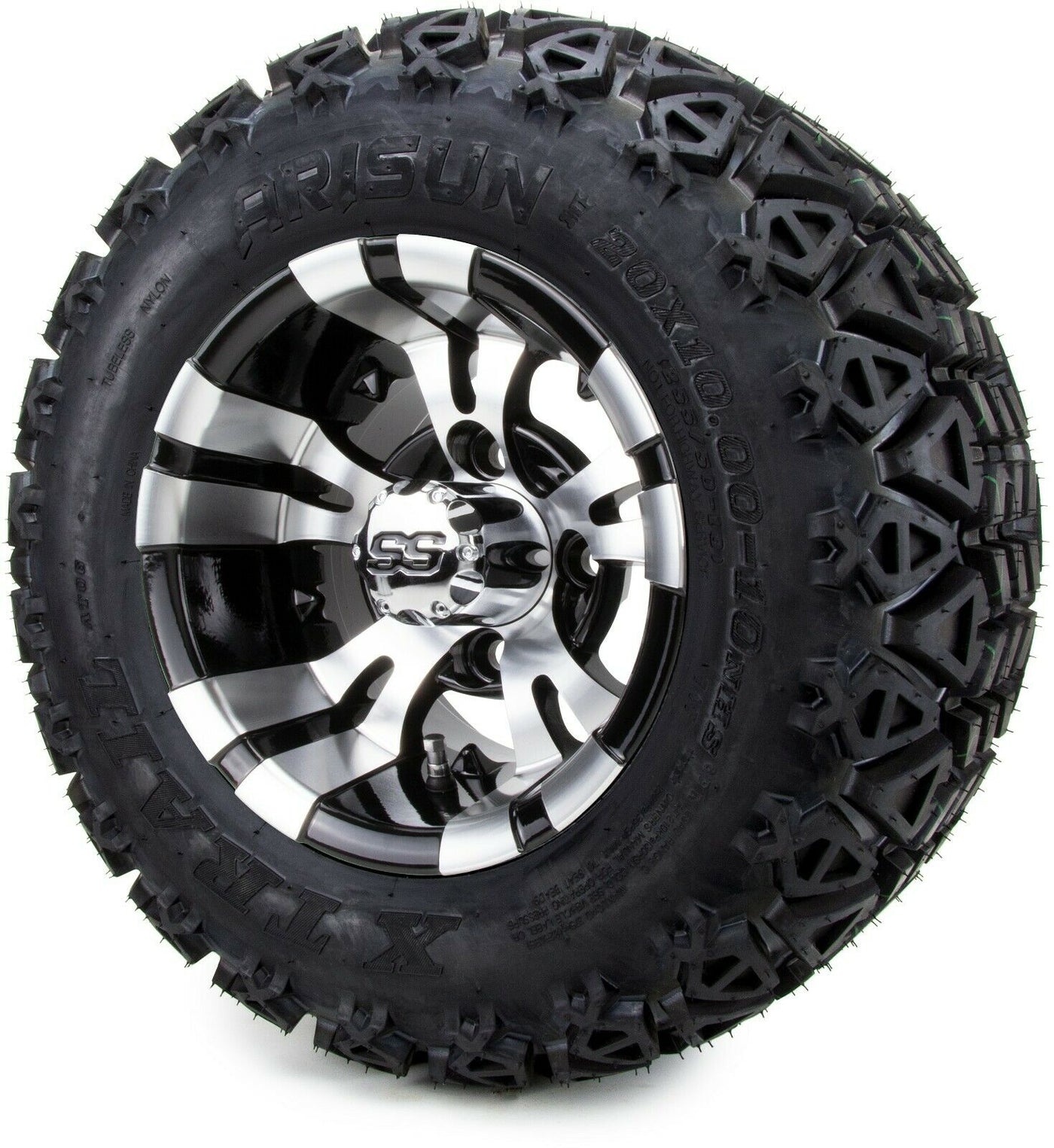 10" VAMPIRE MACHINED/BLACK - 18x9.00-10 All-Terrain TIRES AND WHEELS COMBO (SET OF 4)