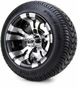 10" VAMPIRE MACHINED & BLACK GOLF CART  WHEELS on 205/50-10 LOW PROFILE TIRES (SET OF 4)