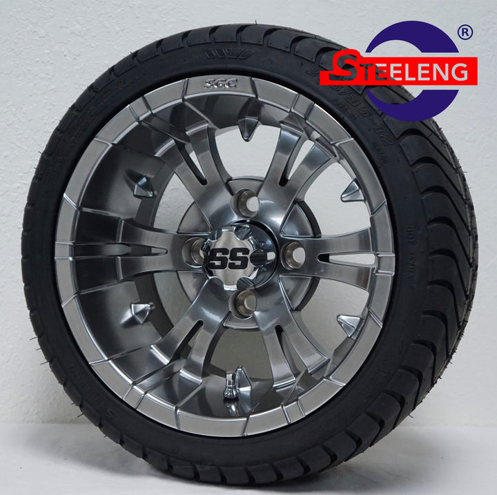 12" VAMPIRE MAGNETIC GOLF CART WHEELS on LOW PROFILE TIRES (SET OF 4) W/ Lugs