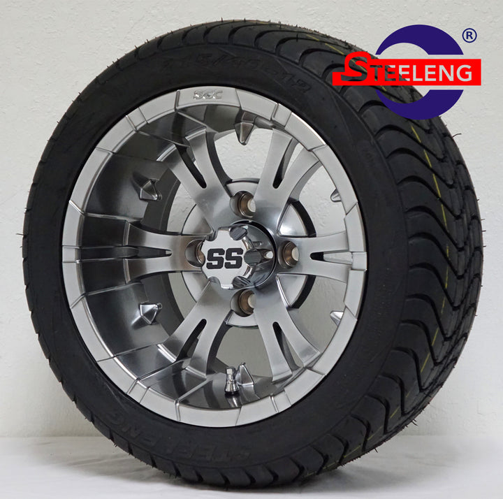 12" VAMPIRE MAGNETIC GOLF CART WHEELS on LOW PROFILE TIRES (SET OF 4) W/ Lugs