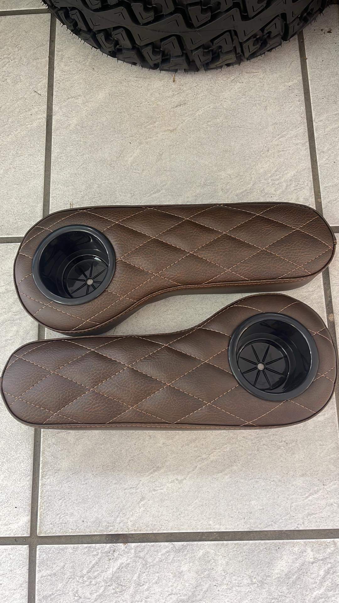 Custom Diamond Stich Brown Armrest / Cupholders for Golf Carts